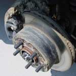 Dirty, caked front wheel hub